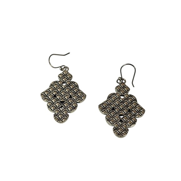 Vintage Boho Turquoise Dangle Earrings Silver Tone Geometric Drop Jewelry - Picture 2 of 9